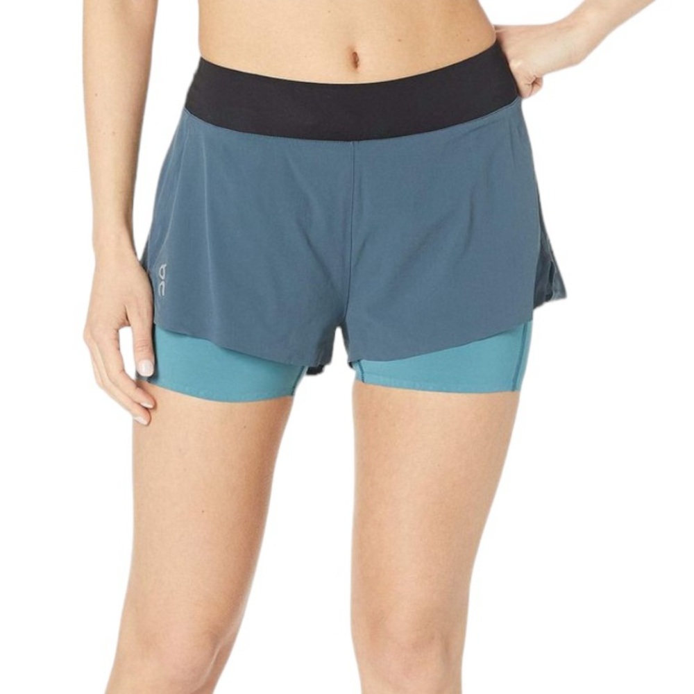 On Running Two-Tone Teal Layered Athletic Shorts (Blue, Black)